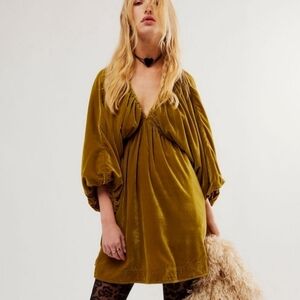 Free People Portia Green Velvet Mini Dress NEW Size Large